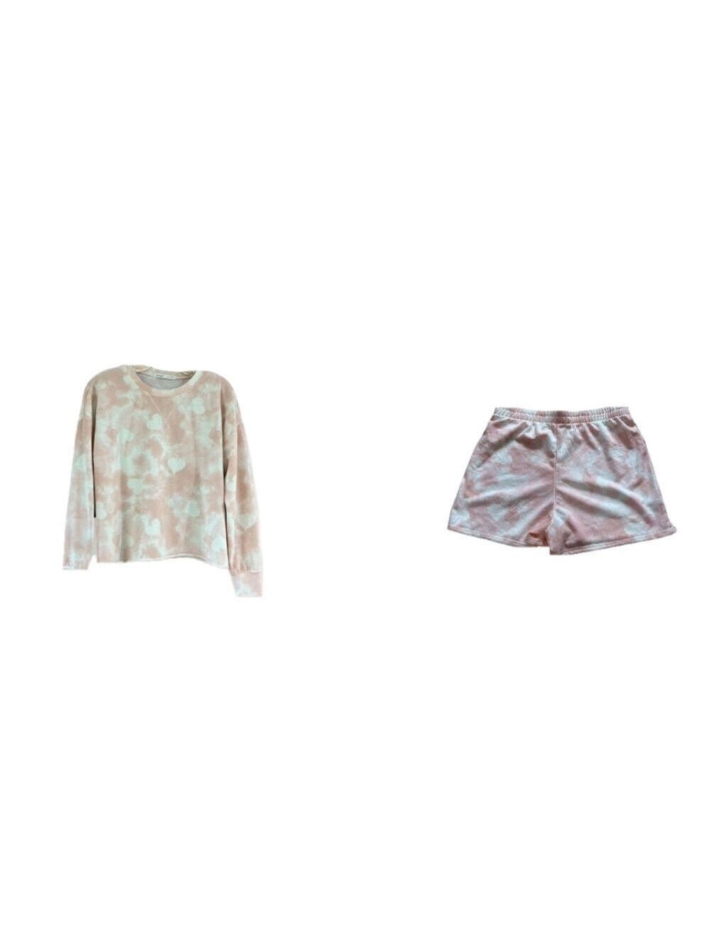 Grayson Threads Pink Tie Dye Heart Sleep Shirt and Shorts Medium